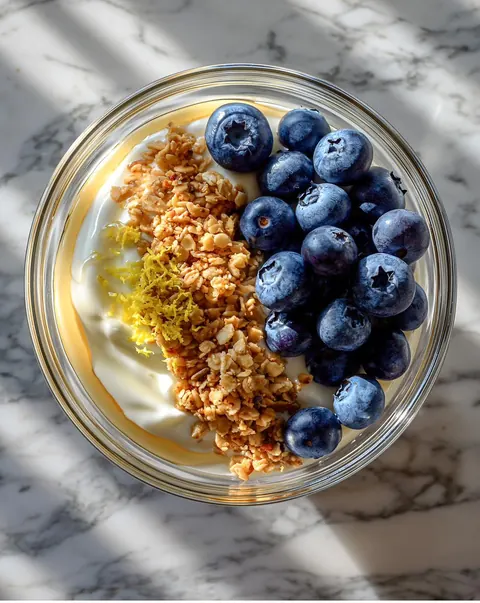 Greek yogurt parfait with blueberries and granola