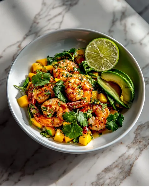 Shrimp, mango and avocado salad with lime