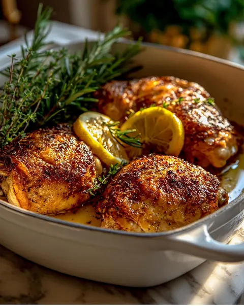 Roasted lemon herb chicken thighs