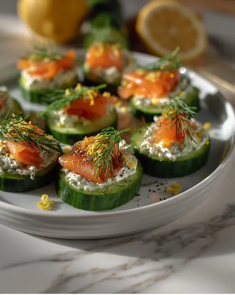 Cucumber bites with smoked salmon and dill