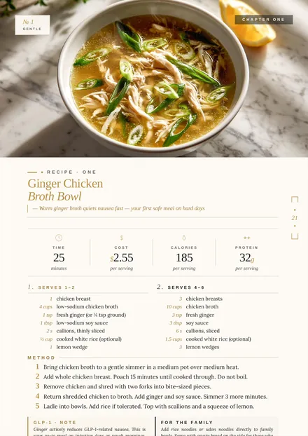 Recipe page: Ginger Chicken Broth Bowl