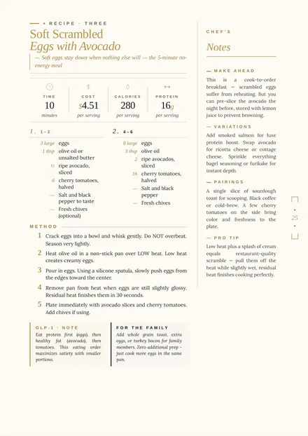 Recipe page: Soft Scrambled Eggs with Avocado