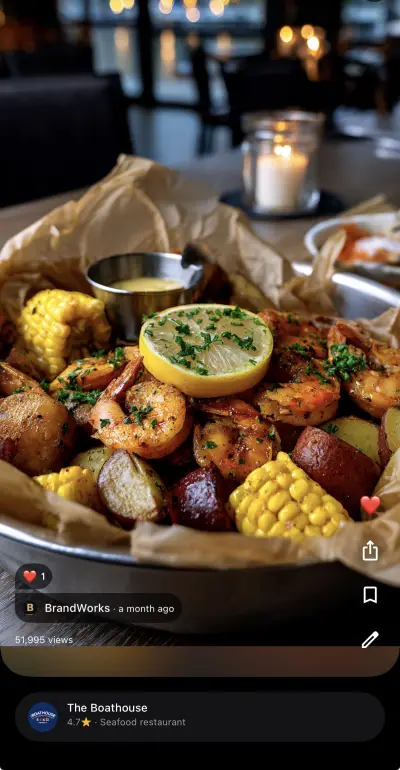 The Boathouse second dish photo — 51,995 Google Maps views, BrandWorks Orlando 2026