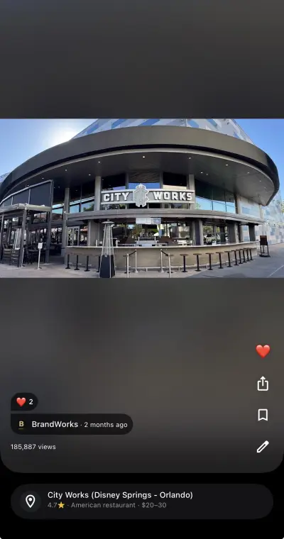 City Works Disney Springs food photo — 185,887 Google Maps views by BrandWorks 2026