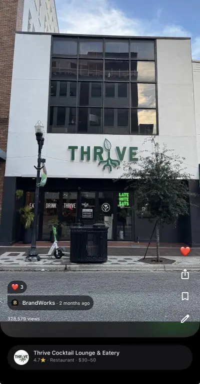 Thrive Lounge Orlando food photo — 328,579 views on Google Maps, uploaded by BrandWorks 2026